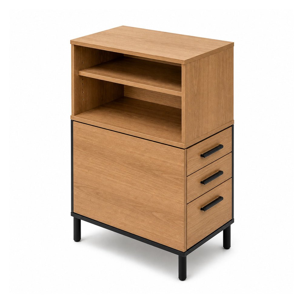Librero para Oficina Doppia 1 Usuario - VERSA READY - Varios Colores - Fondo 60 cm - Librero de Piso con 2 Cajoneras 2+1 - RE-952D - VERSA - NOGAL BEAT - Librero