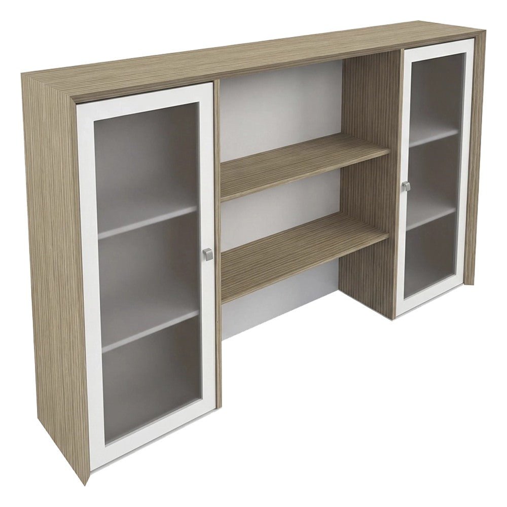 Librero sobre Credenza para Oficina Ejecutiva - GEBESA CONTEMPO - Frente 180 cm - Con Puertas de Vidrio - GCC470180CV - GEBESA - NOGAL BEAT - Librero