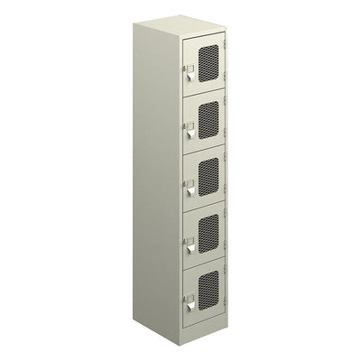 Locker Metálico para Área de Personal - GEBESA ARCHIVO Y ALMACENAJE - Frente 38 cm - 5 Puertas con Malla Estándar - GAA765 - GEBESA - NOGAL BEAT - Archivero