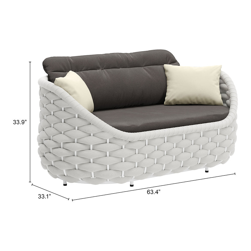 Love Seat de Terraza para Cafetería 2 Plazas - ZUO CORAL REEF - Gris - Asiento y Respaldo Tapizados con Tela para Exterior - 704026 - Zuo - NOGAL BEAT - Sofá de Terraza