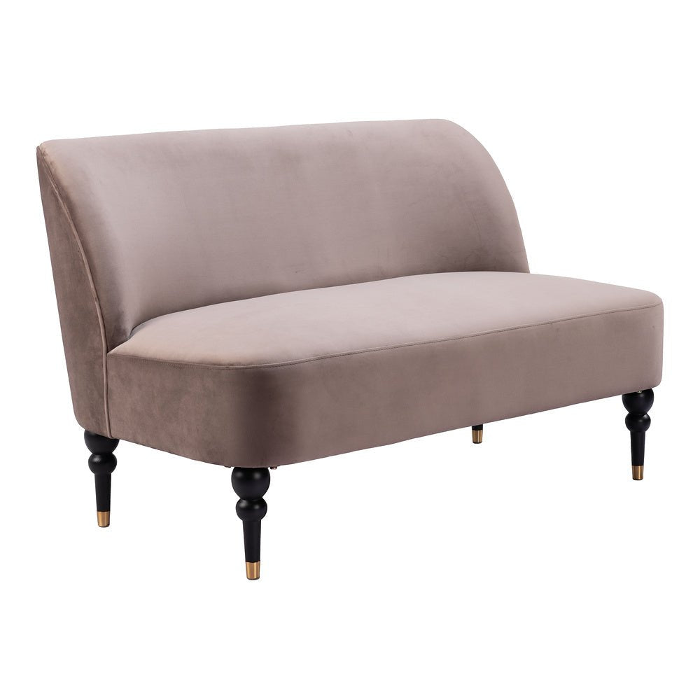 Love Seat para Consultorio 2 Plazas - ZUO BINTULU - Taupe - Asiento y Respaldo Tapizados en Tela Tipo Terciopelo - 109982 - Zuo - NOGAL BEAT - Sillón Ocasional