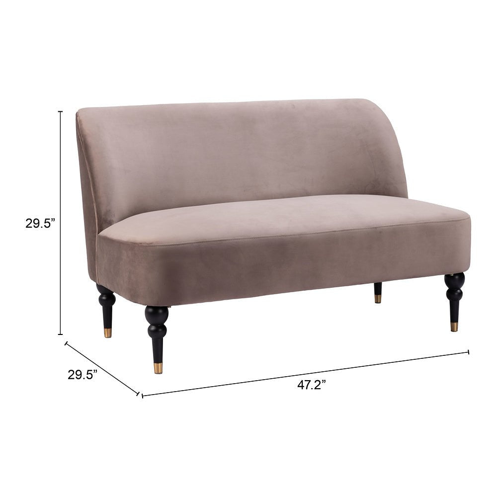 Love Seat para Consultorio 2 Plazas - ZUO BINTULU - Taupe - Asiento y Respaldo Tapizados en Tela Tipo Terciopelo - 109982 - Zuo - NOGAL BEAT - Sillón Ocasional