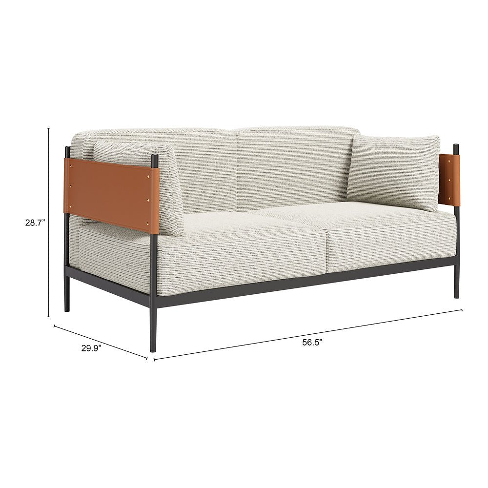 Love Seat para Salón de Belleza 2 Plazas - ZUO STIRBE - Gris - Asiento y Respaldo Tapizados en Piel Sintética - 110345 - Zuo - NOGAL BEAT - Sillón Ocasional