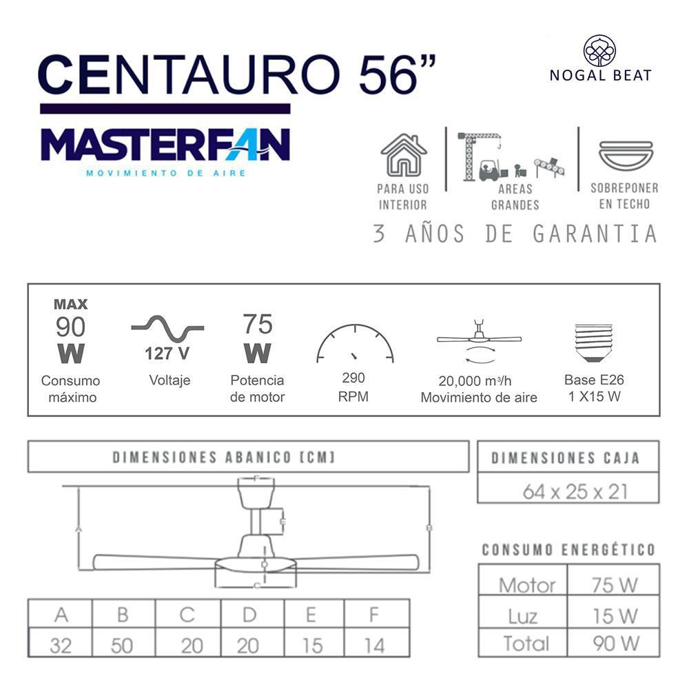 Masterfan Centauro 56 Ventilador Techo Industrial Con Luz - CENTAURO 56L - Masterfan - NOGAL BEAT - Ventiladores