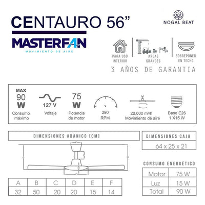 Masterfan Centauro 56 Ventilador Techo Industrial Sin Luz - CENTAURO 56 - Masterfan - NOGAL BEAT - Ventiladores