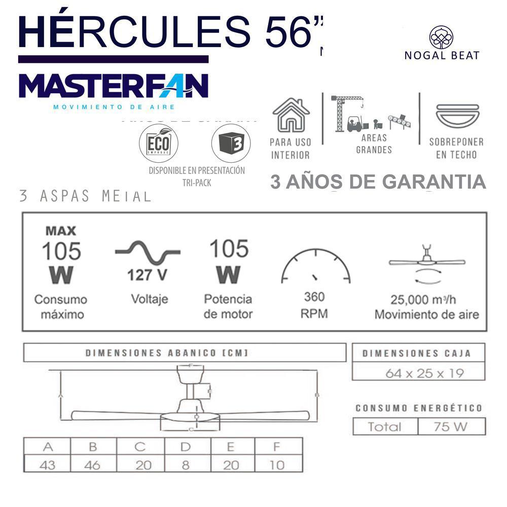 Masterfan Hércules 56 Ventilador Techo Industrial para Áreas Grandes Escuela Oficina Bodega - HERCULES 56 - Masterfan - NOGAL BEAT - Ventiladores