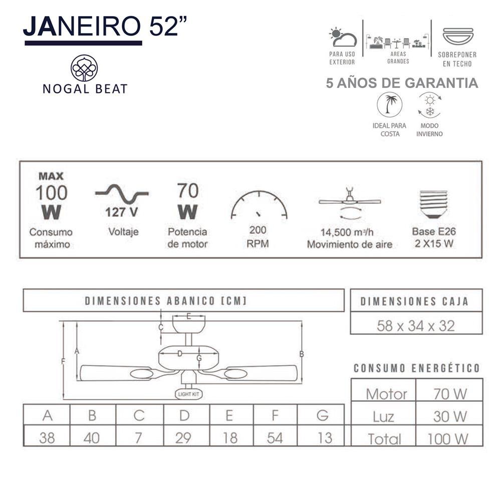 Masterfan Janeiro 52" Ventilador Techo Decorativo Para Costa - JANEIRO 52-B - Masterfan - NOGAL BEAT - Ventiladores