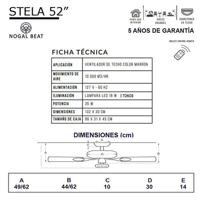 Masterfan Stela 52" Ventilador - STELA 52 - Masterfan - NOGAL BEAT - Ventiladores