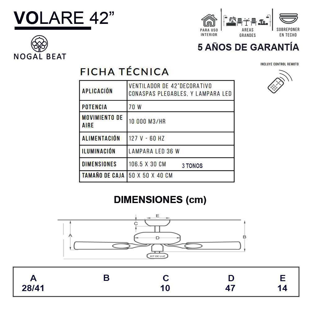 Masterfan Volare 42" Ventilador con Aspas Desplegables Transparentes para Casa o Comercios - VOLARE 42 - Masterfan - NOGAL BEAT - Ventiladores