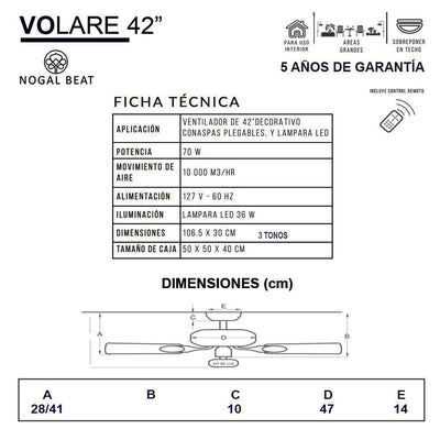 Masterfan Volare 42" Ventilador con Aspas Desplegables Transparentes para Casa o Comercios - VOLARE 42 - Masterfan - NOGAL BEAT - Ventiladores