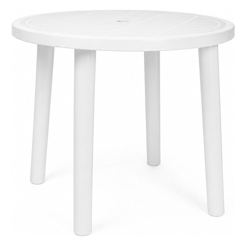 Mesa al Aire Libre Reciclada - RESOL OLOT RECYCLED 86 DIA - Blanco - 4 Puntas con Agujero Parasol y Protección UV Redonda - 184 - Resol - NOGAL BEAT - Mesa de Terraza