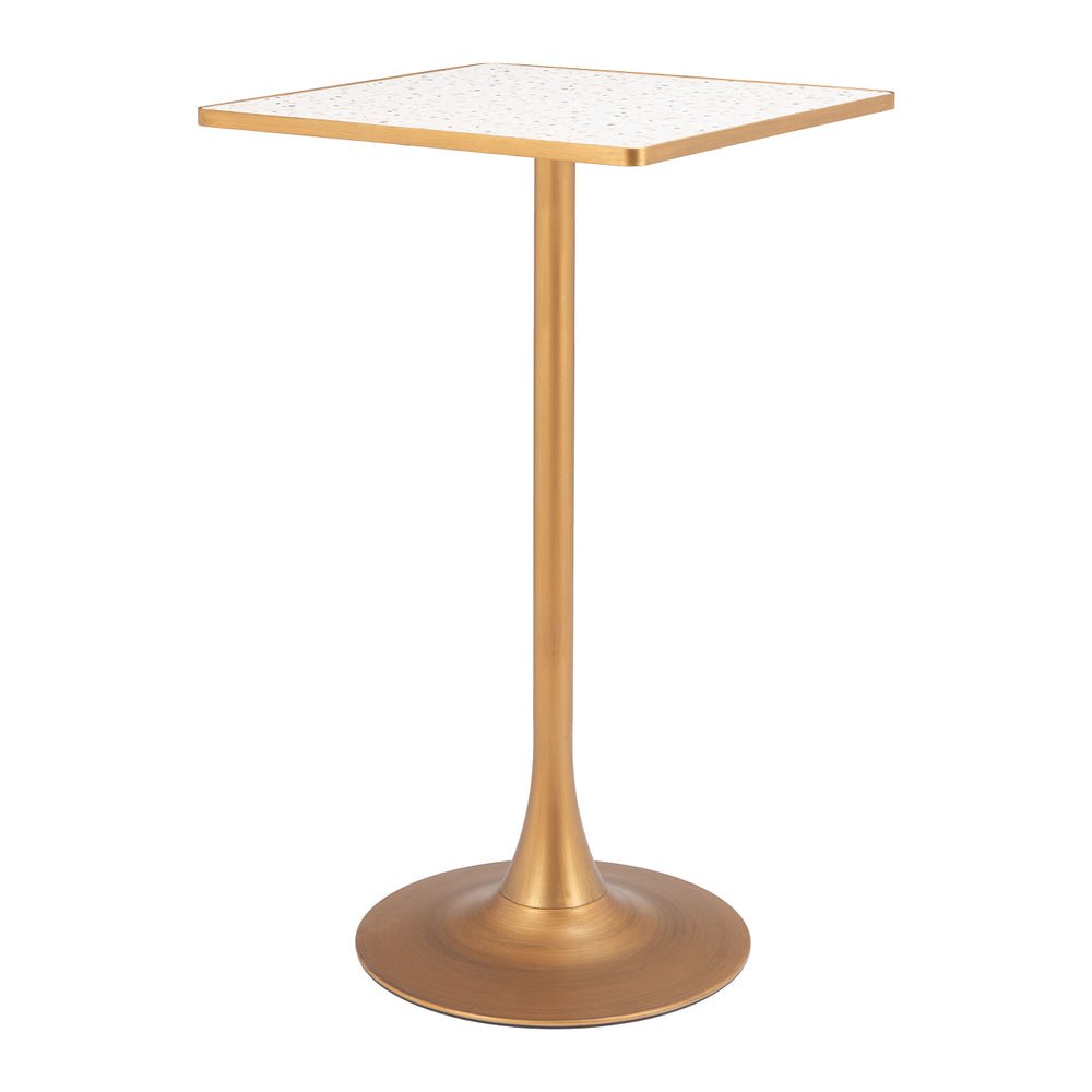 Mesa Alta para Bar - ZUO SPOT - Varios Colores - Cubierta de MDF Símil Terrazo y Estructura de Acero con Recubrimiento en Polvo - 110408 - Zuo - NOGAL BEAT - Mesa Comercial Interior