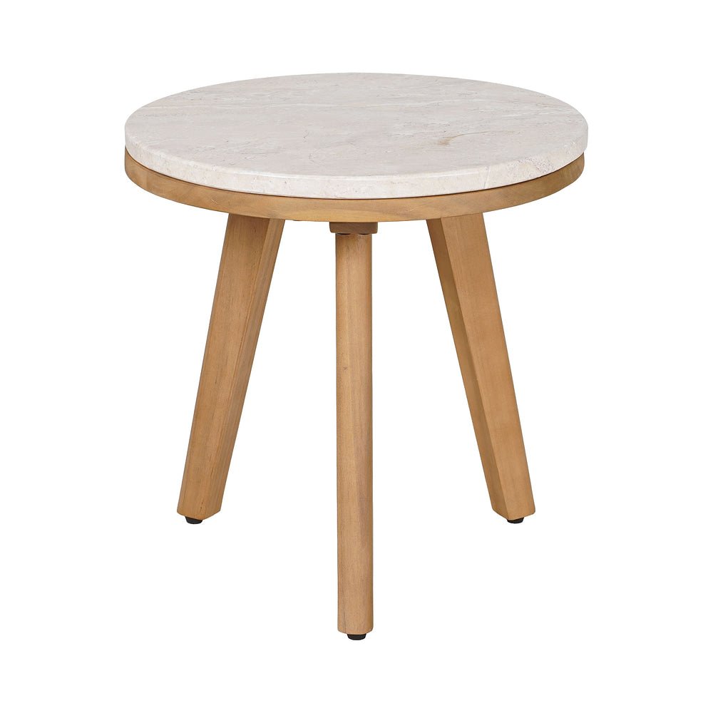 Mesa Auxiliar de Terraza para Áreas de Estar - ZUO SIRO - Natural - Cubierta de Travertino Laminado y Estructura de Acacia Maciza - 704179 - Zuo - NOGAL BEAT - Mesa de Terraza