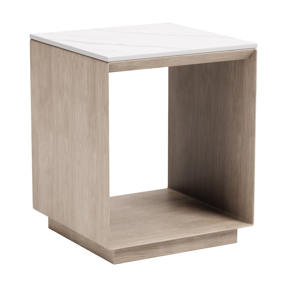Mesa Auxiliar de Terraza para Roof Garden - ZUO TIDECREST - Blanco - Cubierta de Piedra Sinterizada Símil Mármol y Estructura de Aluminio Símil Madera - 704288 - Zuo - NOGAL BEAT - Mesa de Terraza
