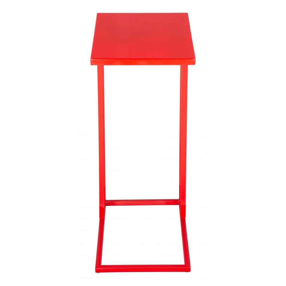 MESA AUXILIAR NOGAL BEAT ATOM | Mesa Auxiliar para Sala de Estar Vestibulo | 60 cm | Base Cerrada | Rojo | Hierro con Recubrimiento en Polvo | Interior - 109349 - Zuo - NOGAL BEAT - Mesas