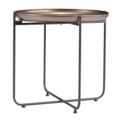 MESA AUXILIAR NOGAL BEAT BRONSON | Mesa Auxiliar Ocasional para Sala | 55 cm | Bronce | Acero Pintado | Interior - 109596 - Zuo - NOGAL BEAT - Mesas