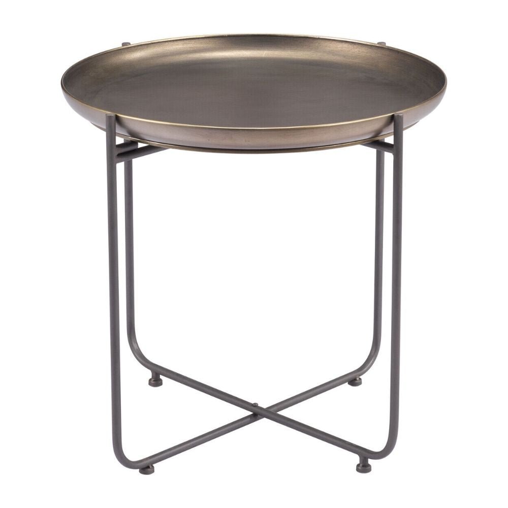 MESA AUXILIAR NOGAL BEAT BRONSON | Mesa Auxiliar Ocasional para Sala | 55 cm | Bronce | Acero Pintado | Interior - 109596 - Zuo - NOGAL BEAT - Mesas