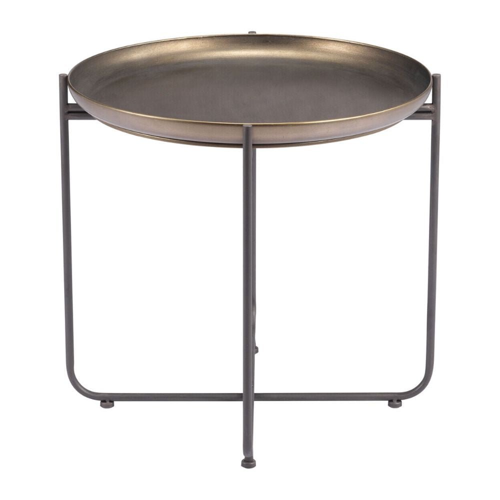 MESA AUXILIAR NOGAL BEAT BRONSON | Mesa Auxiliar Ocasional para Sala | 55 cm | Bronce | Acero Pintado | Interior - 109596 - Zuo - NOGAL BEAT - Mesas