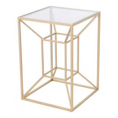 MESA AUXILIAR NOGAL BEAT CANYON | Mesa Auxiliar Ocasional Decorativa | 59 cm | Estructura Acero | Oro | Vidrio Templado Transparente | Interior - 101469 - Zuo - NOGAL BEAT - Mobiliario