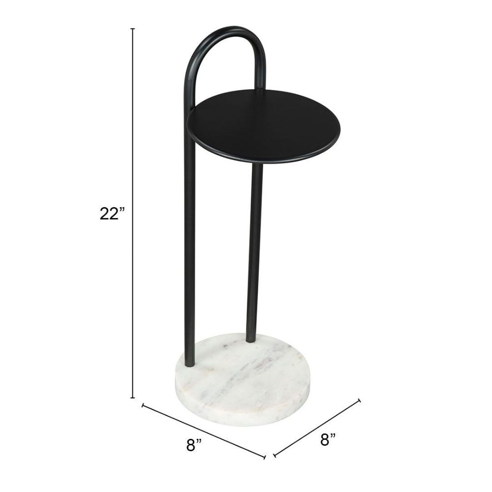 MESA AUXILIAR NOGAL BEAT CHRISTIAN | Mesa Auxiliar Decorativa Ocasional | 56 cm | Base Mármol Blanco | Negro | Hierro | Interior - 109356 - Zuo - NOGAL BEAT - Mesas