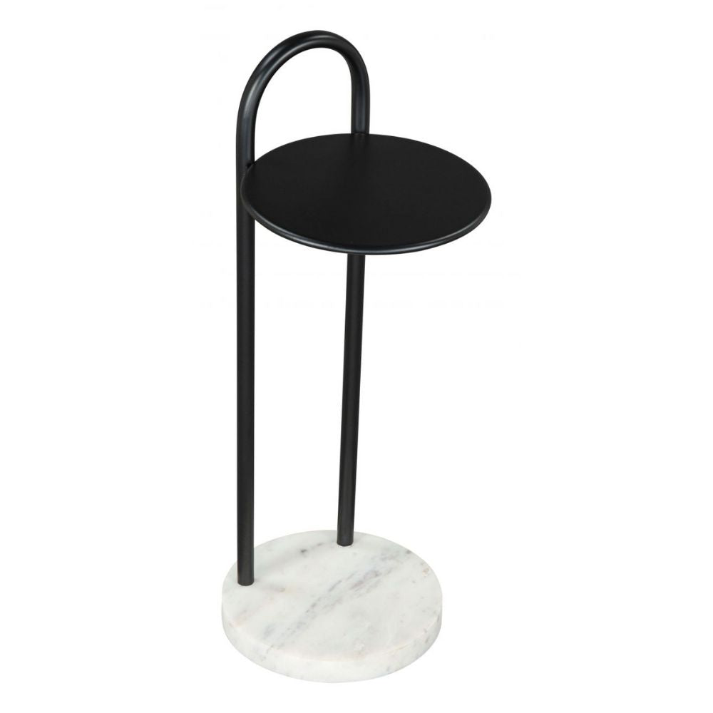 MESA AUXILIAR NOGAL BEAT CHRISTIAN | Mesa Auxiliar Decorativa Ocasional | 56 cm | Base Mármol Blanco | Negro | Hierro | Interior - 109356 - Zuo - NOGAL BEAT - Mesas