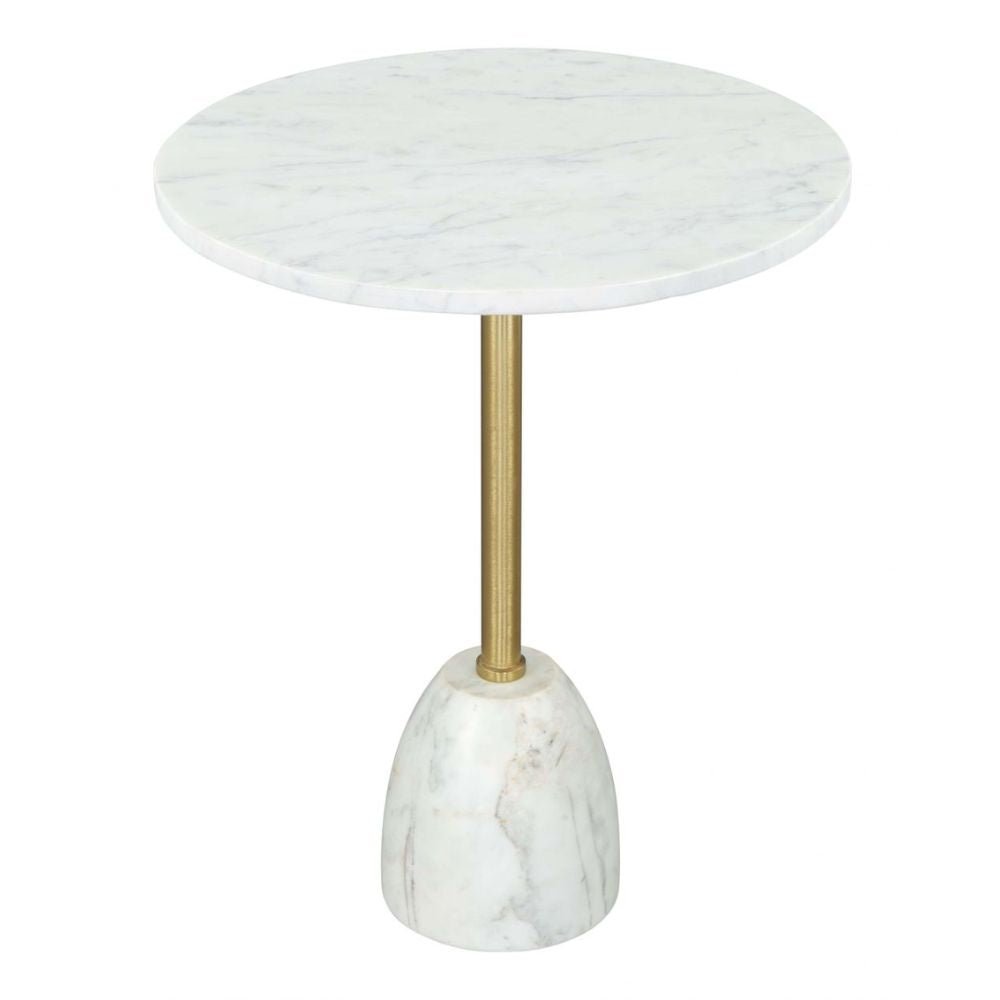 MESA AUXILIAR NOGAL BEAT CYNTHIA | Mesa Auxiliar Decorativa Ocasional | 56 cm | Base Hierro Oro | Blanco | Mármol | Interior - 109562 - Zuo - NOGAL BEAT - Mesas