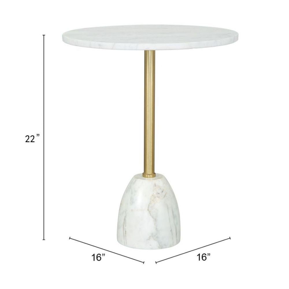 MESA AUXILIAR NOGAL BEAT CYNTHIA | Mesa Auxiliar Decorativa Ocasional | 56 cm | Base Hierro Oro | Blanco | Mármol | Interior - 109562 - Zuo - NOGAL BEAT - Mesas