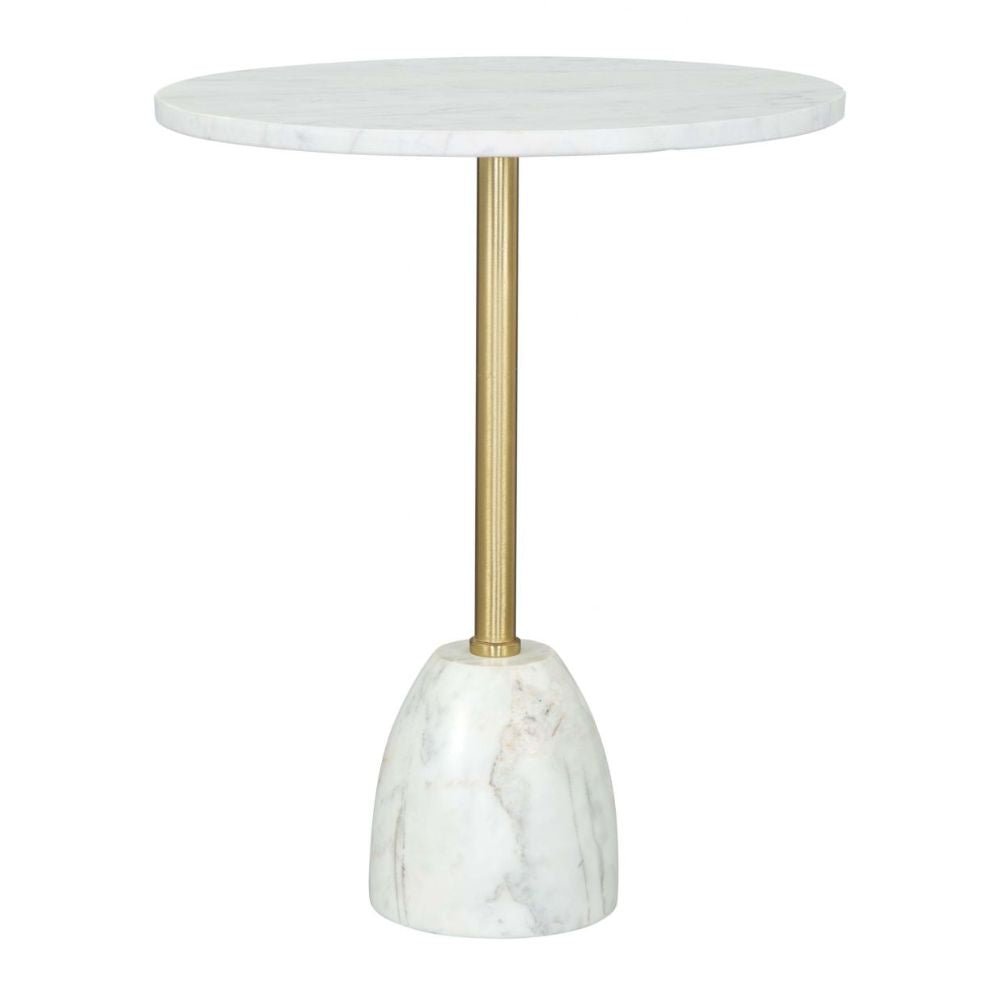 MESA AUXILIAR NOGAL BEAT CYNTHIA | Mesa Auxiliar Decorativa Ocasional | 56 cm | Base Hierro Oro | Blanco | Mármol | Interior - 109562 - Zuo - NOGAL BEAT - Mesas