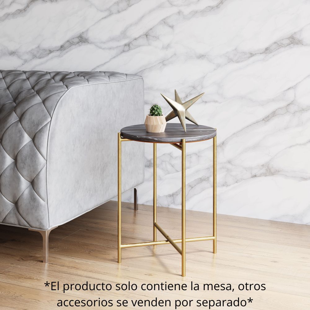 MESA AUXILIAR NOGAL BEAT DAVID | Mesa Auxiliar Ocasional Decorativa | 56 cm | Hierro Galvanizado Oro | Gris | Mármol MDF | Interior - 109360 - Zuo - NOGAL BEAT - Mesas