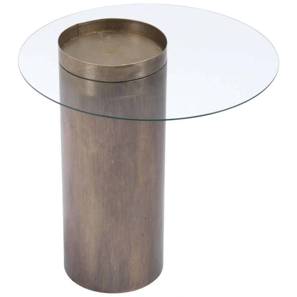 MESA AUXILIAR NOGAL BEAT EMI | Mesa Auxiliar Ocasional Decorativa | 63 cm | Estructura Acero Pintado Bronce | Claro | Vidrio Templado | Interior - 101494 - Zuo - NOGAL BEAT - Mesas