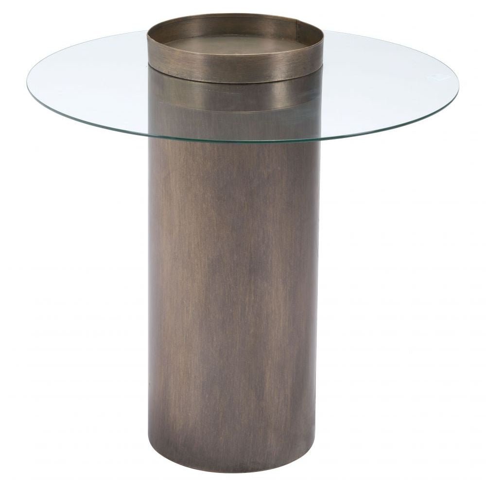 MESA AUXILIAR NOGAL BEAT EMI | Mesa Auxiliar Ocasional Decorativa | 63 cm | Estructura Acero Pintado Bronce | Claro | Vidrio Templado | Interior - 101494 - Zuo - NOGAL BEAT - Mesas