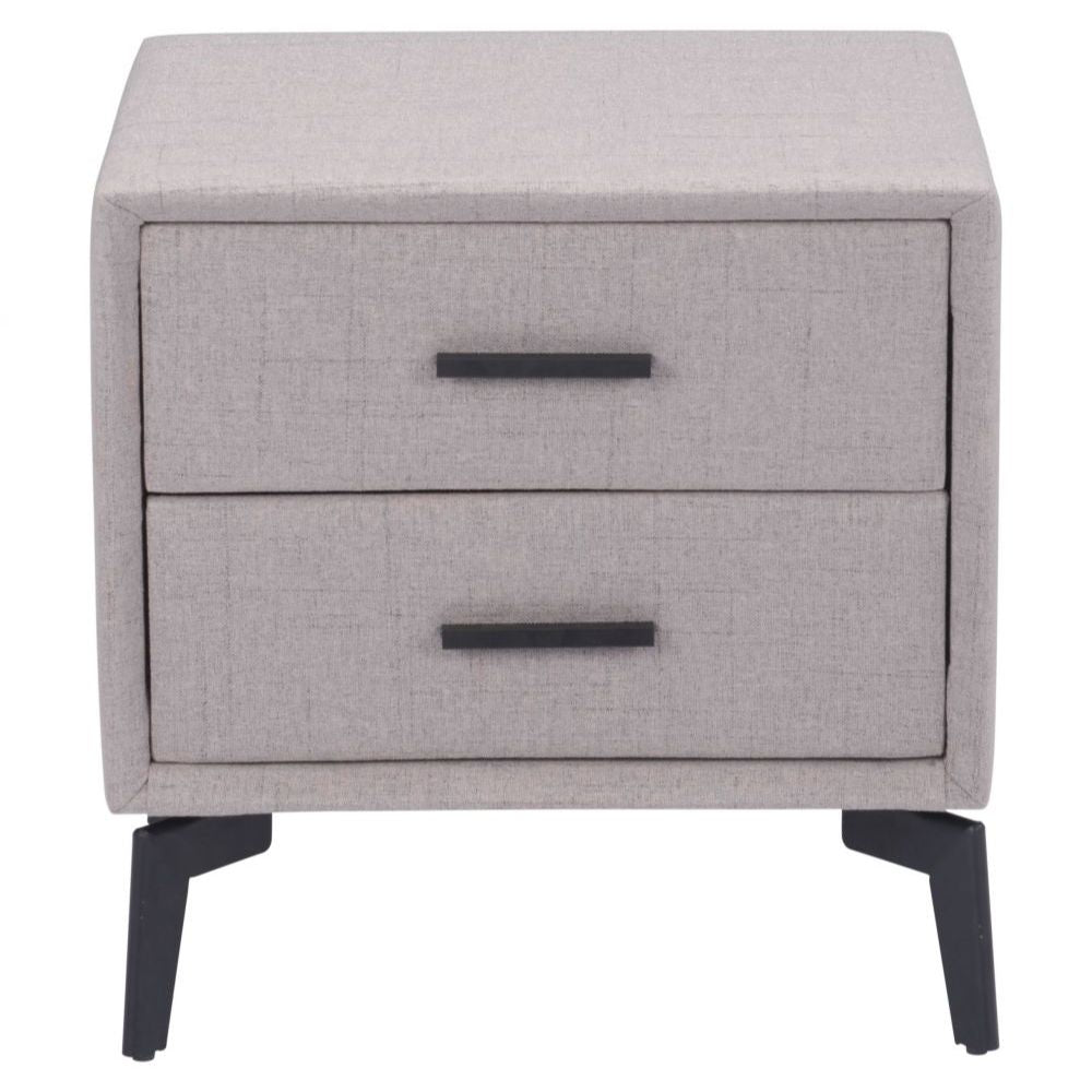 MESA AUXILIAR NOGAL BEAT HALLE | Mesa Auxiliar para Habitación | 51 cm | 2 Cajones | Gris | Terciopelo 100% Poliéster MDF Madera Contrachapada | Interior - 109623 - Zuo - NOGAL BEAT - Mesas