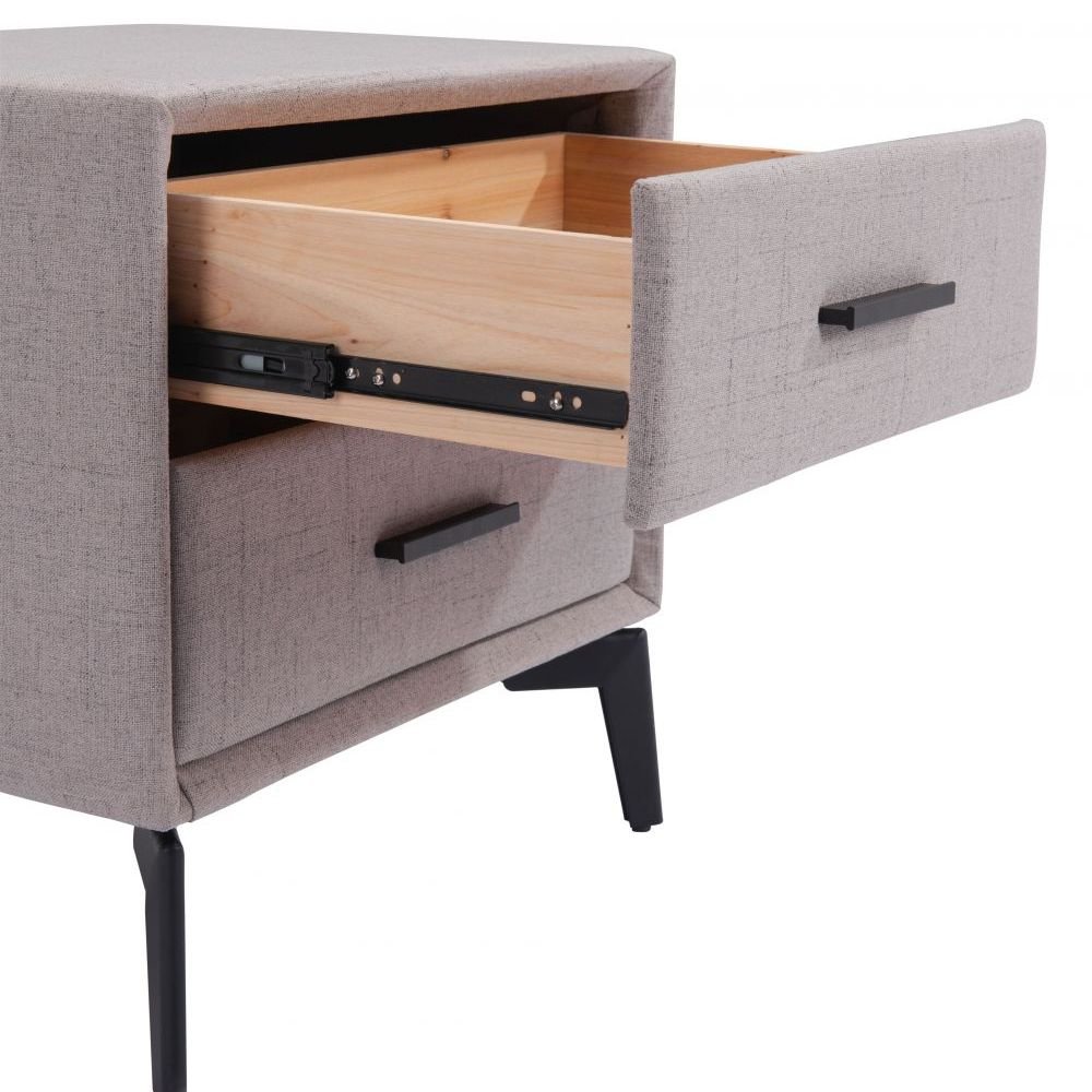 MESA AUXILIAR NOGAL BEAT HALLE | Mesa Auxiliar para Habitación | 51 cm | 2 Cajones | Gris | Terciopelo 100% Poliéster MDF Madera Contrachapada | Interior - 109623 - Zuo - NOGAL BEAT - Mesas