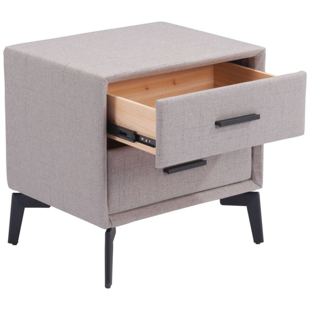 MESA AUXILIAR NOGAL BEAT HALLE | Mesa Auxiliar para Habitación | 51 cm | 2 Cajones | Gris | Terciopelo 100% Poliéster MDF Madera Contrachapada | Interior - 109623 - Zuo - NOGAL BEAT - Mesas