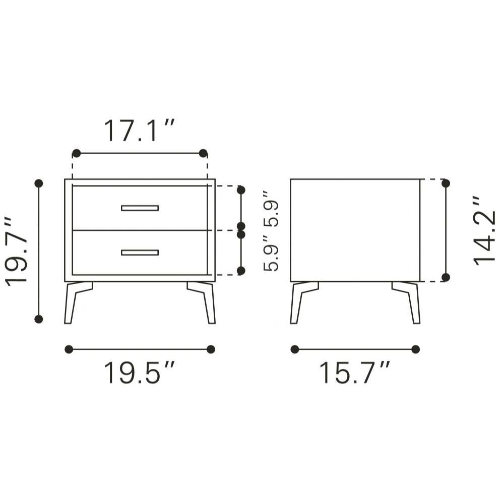 MESA AUXILIAR NOGAL BEAT HALLE | Mesa Auxiliar para Habitación | 51 cm | 2 Cajones | Gris | Terciopelo 100% Poliéster MDF Madera Contrachapada | Interior - 109623 - Zuo - NOGAL BEAT - Mesas