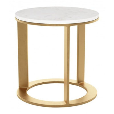 MESA AUXILIAR NOGAL BEAT HELENA | Mesa Auxiliar Ocasional Decorativa | 46 cm | Estructura Aluminio Chapado Oro | Blanco | Mármol MDF | Interior - 101678 - Zuo - NOGAL BEAT - Mesas