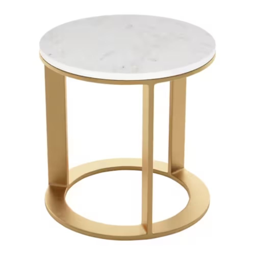 MESA AUXILIAR NOGAL BEAT HELENA | Mesa Auxiliar Ocasional Decorativa | 46 cm | Estructura Aluminio Chapado Oro | Blanco | Mármol MDF | Interior - 101678 - Zuo - NOGAL BEAT - Mesas