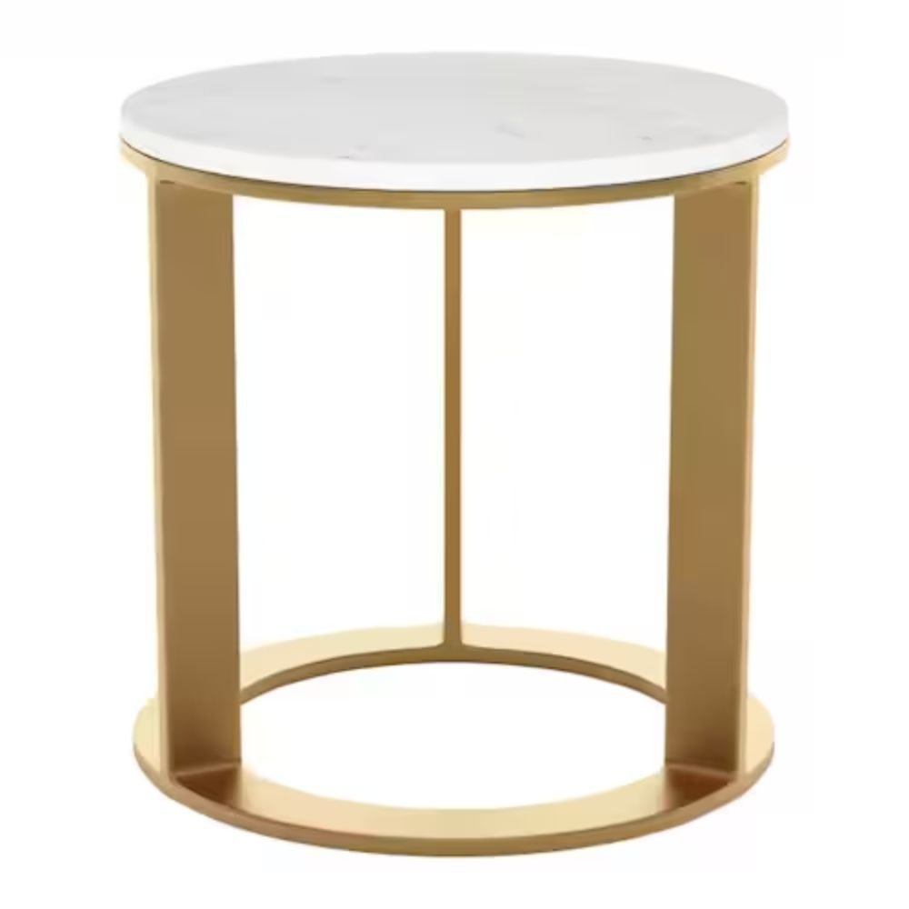 MESA AUXILIAR NOGAL BEAT HELENA | Mesa Auxiliar Ocasional Decorativa | 46 cm | Estructura Aluminio Chapado Oro | Blanco | Mármol MDF | Interior - 101678 - Zuo - NOGAL BEAT - Mesas