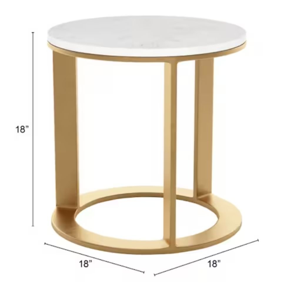 MESA AUXILIAR NOGAL BEAT HELENA | Mesa Auxiliar Ocasional Decorativa | 46 cm | Estructura Aluminio Chapado Oro | Blanco | Mármol MDF | Interior - 101678 - Zuo - NOGAL BEAT - Mesas