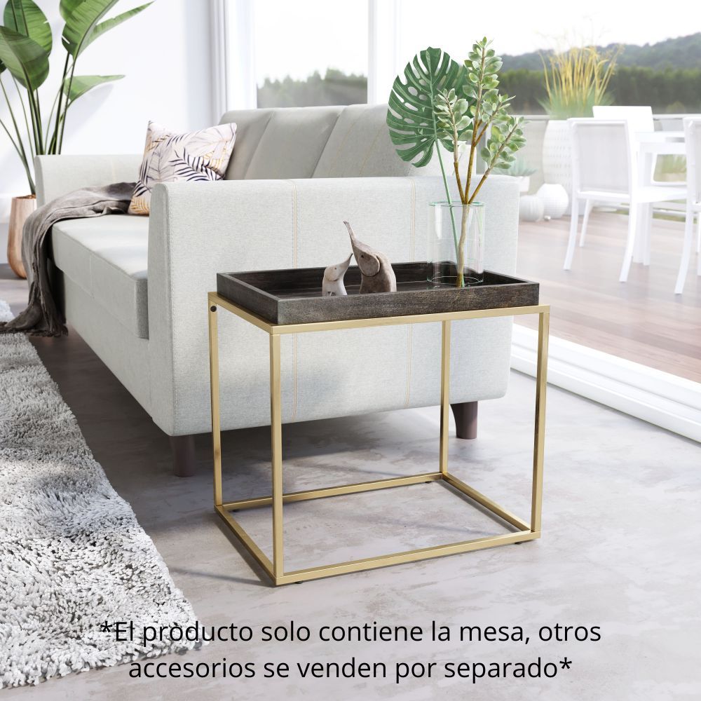 MESA AUXILIAR NOGAL BEAT JAHRE | Mesa Auxiliar Ocasional Decorativa | 49 cm | Hierro Galvanizado Oro | Latón | Madera de Mango Pintada | Interior - 109384 - Zuo - NOGAL BEAT - Mesas