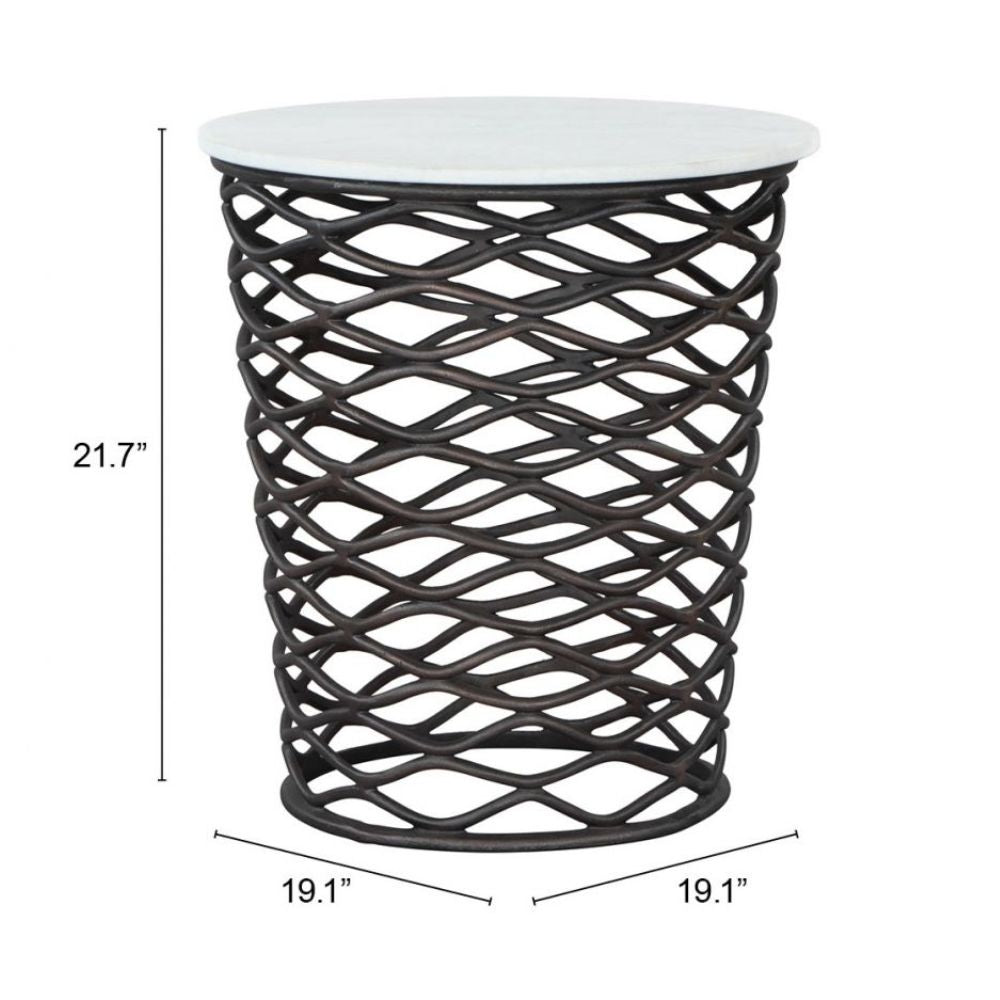 MESA AUXILIAR NOGAL BEAT KING | Mesa Auxiliar Ocasional Decorativa | 56 cm | Estructura Aluminio Chapado Negro | Blanco | Mármol MDF | Interior - 109455 - Zuo - NOGAL BEAT - Mesas