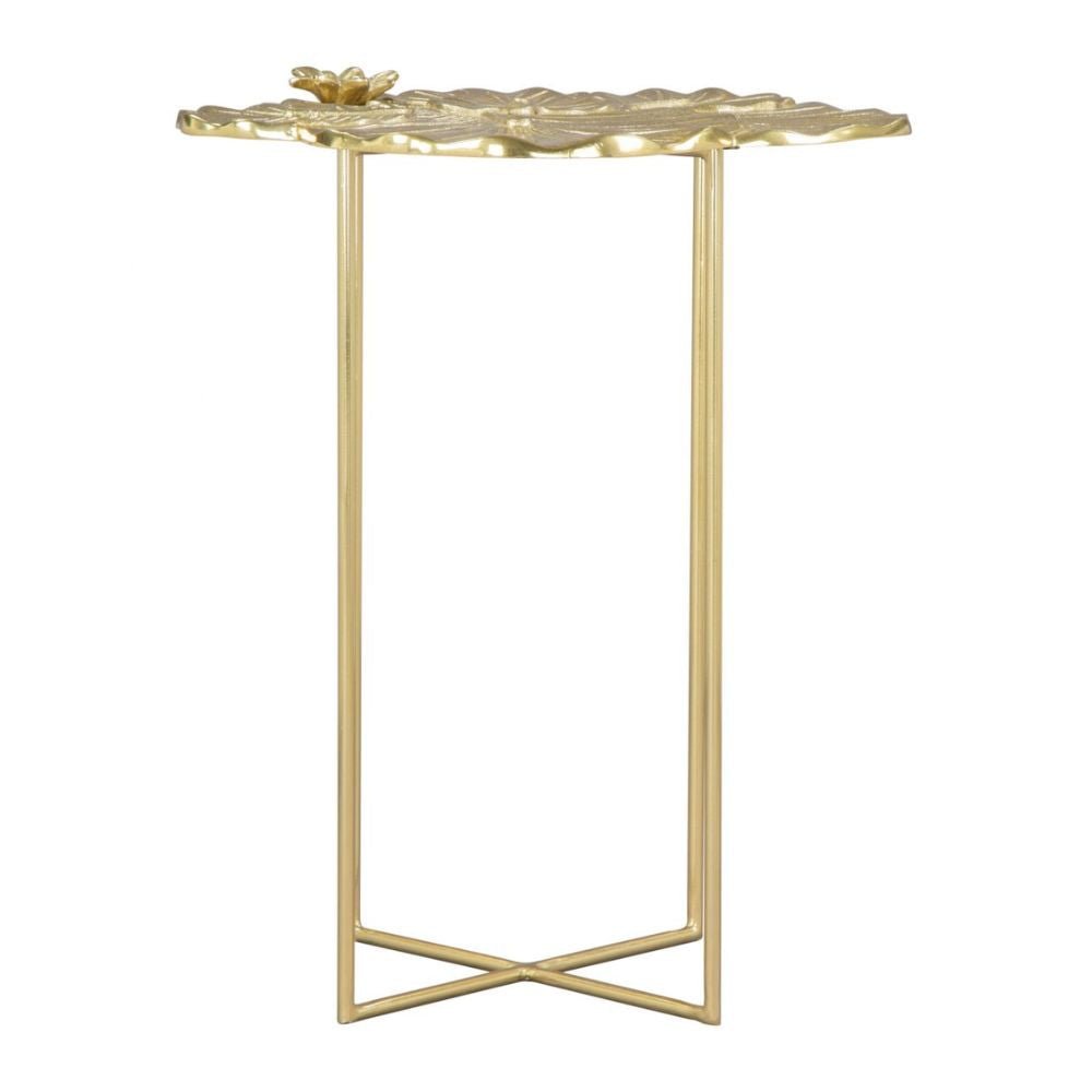 MESA AUXILIAR NOGAL BEAT LOTUS | Mesa Auxiliar Ocasional Decorativa | 55 cm | Oro | Aluminio Chapado | Interior - 109382 - Zuo - NOGAL BEAT - Mesas