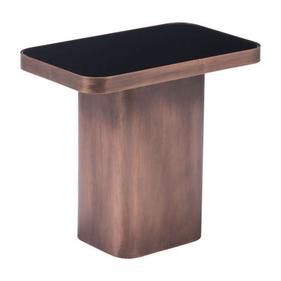 MESA AUXILIAR NOGAL BEAT MARCOS | Mesa Auxiliar Ocasional Decorativa | 45 cm | Estructura Acero Pintado Bronce | Negro | Vidrio Templado Tintado | Interior - A12254 - Zuo - NOGAL BEAT - Mesas