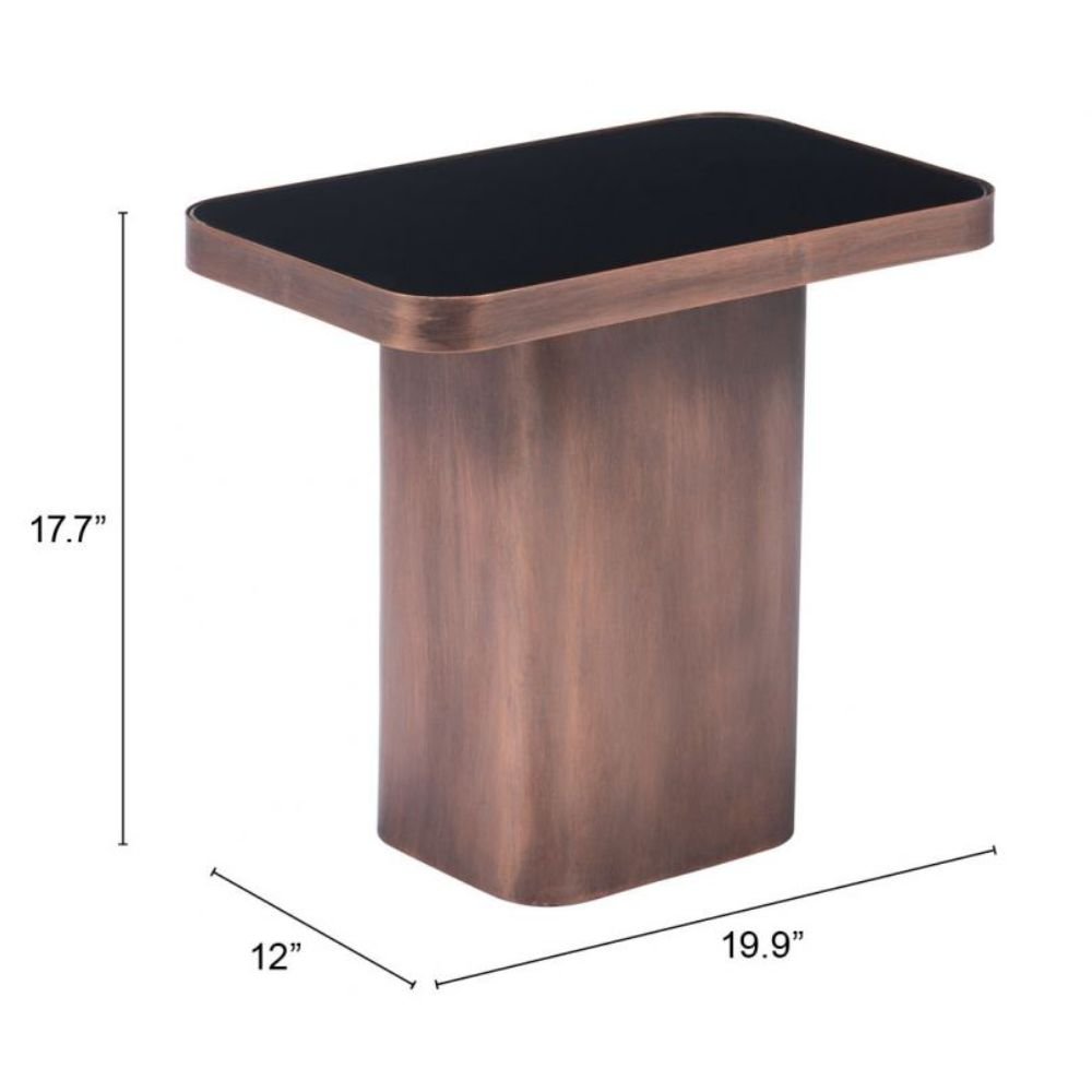 MESA AUXILIAR NOGAL BEAT MARCOS | Mesa Auxiliar Ocasional Decorativa | 45 cm | Estructura Acero Pintado Bronce | Negro | Vidrio Templado Tintado | Interior - A12254 - Zuo - NOGAL BEAT - Mesas