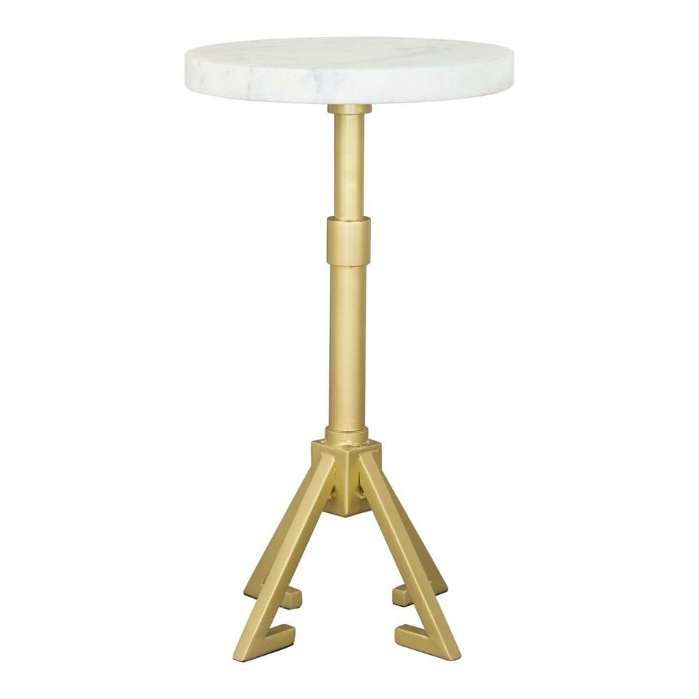 MESA AUXILIAR NOGAL BEAT MAURICE | Mesa Auxiliar Decorativa Ocasional | 56 cm | Estructura Hierro Oro | Blanco | Mármol | Interior - 109561 - Zuo - NOGAL BEAT - Mesas