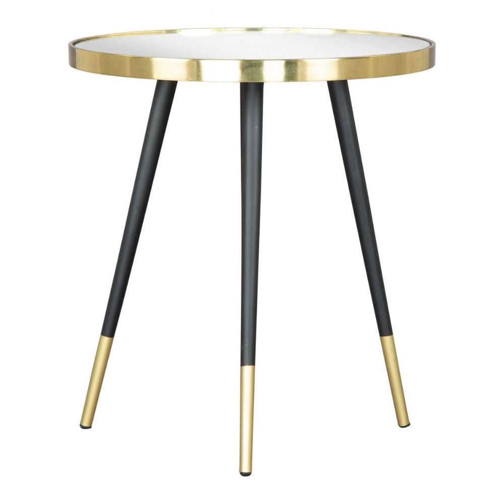 MESA AUXILIAR NOGAL BEAT PARTICLE | Mesa Auxiliar Decorativa Ocasional | 51 cm | Estructura Hierro | Oro y Negro | Vidrio de Espejo MDF | Interior - 109272 - Zuo - NOGAL BEAT - Mesas