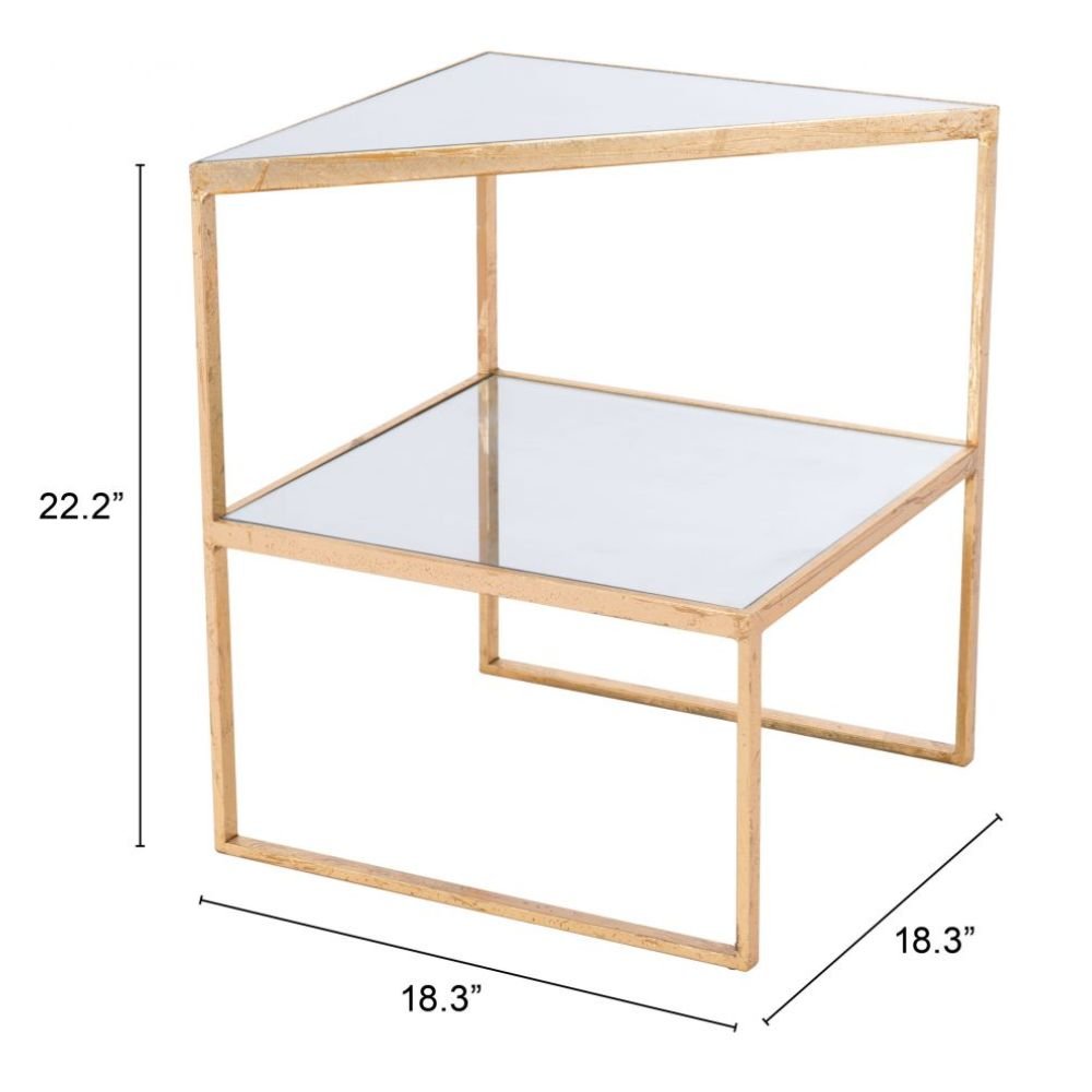 MESA AUXILIAR NOGAL BEAT PLANES | Mesa Auxiliar Ocasional Decorativa | 57 cm | Estructura Acero Pintado | Oro | Espejo de Cristal | Interior - 101476 - Zuo - NOGAL BEAT - Mesas