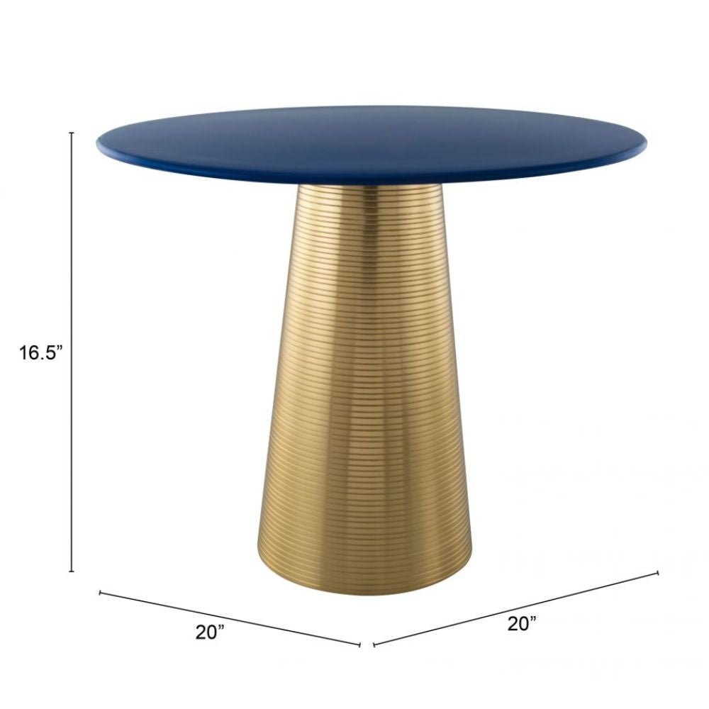 MESA AUXILIAR NOGAL BEAT REO | Mesa Auxiliar Decorativa Ocasional | 42 cm | Estructura Aluminio Galvanizado Oro | Azul | Hierro con Recubrimiento en Polvo MDF | Interior - 101449 - Zuo - NOGAL BEAT - Mesas