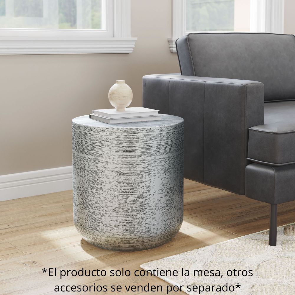 MESA AUXILIAR NOGAL BEAT SARA | Mesa Auxiliar Ocasional Decorativa | 51 cm | Plata | Aluminio Galvanizado | Interior - 109322 - Zuo - NOGAL BEAT - Mesas