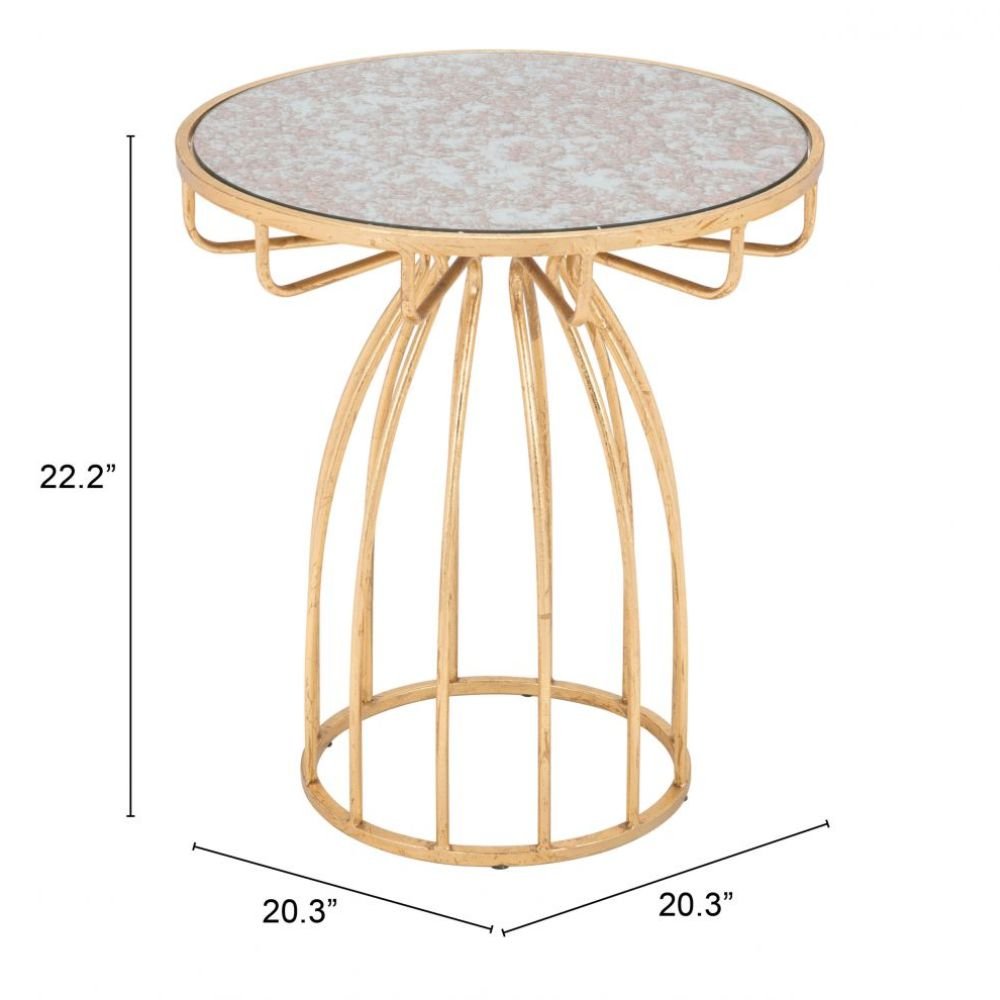 MESA AUXILIAR NOGAL BEAT SILO | Mesa Auxiliar Ocasional Decorativa | 57 cm | Estructura Acero Pintado | Oro | Vidrio de Espejo Tintado | Interior - 101472 - Zuo - NOGAL BEAT - Mesas